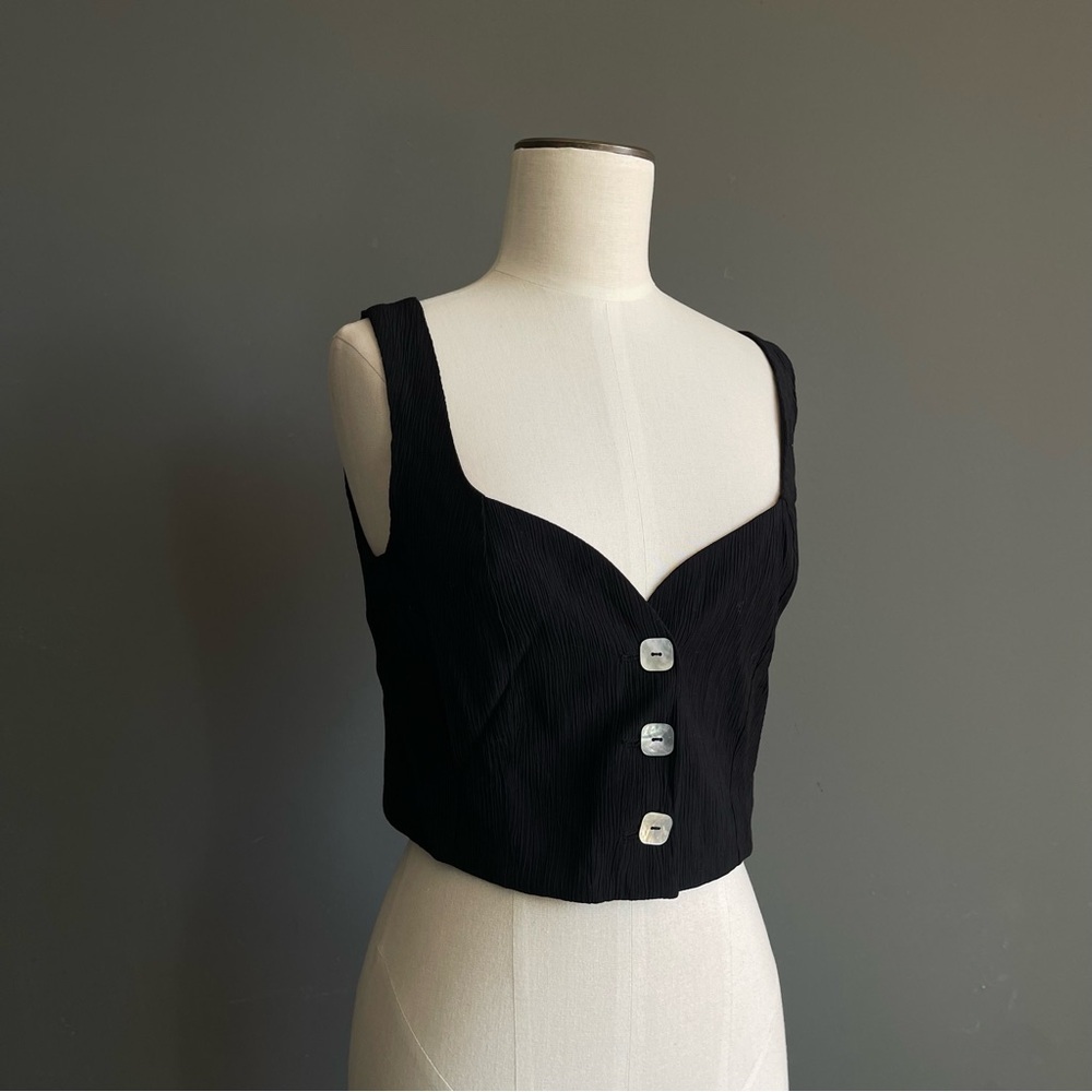 Jason Wu Black Cropped Bustier Top NWT Pearl Button Minimalist Evening Khaite